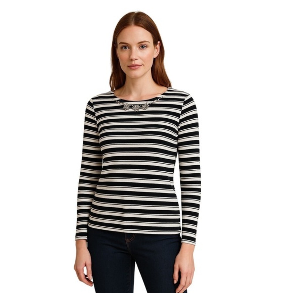 The Limited Striped Embellished Boat Neck Sweater Navy White XS Nautical 50-18